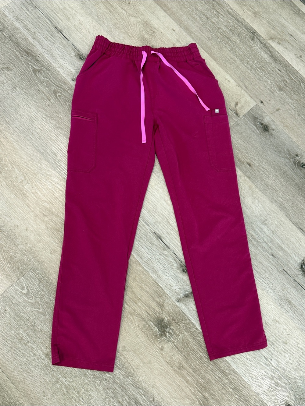 Figs women’s Dark Magenta Yola with Pink Drawstring